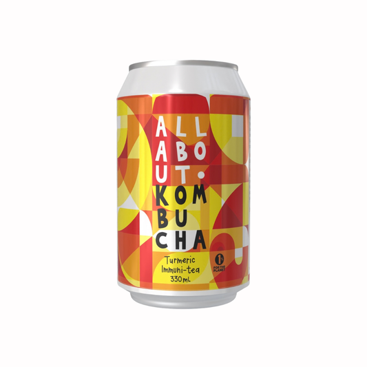 Immunitea kombucha can with neutral background