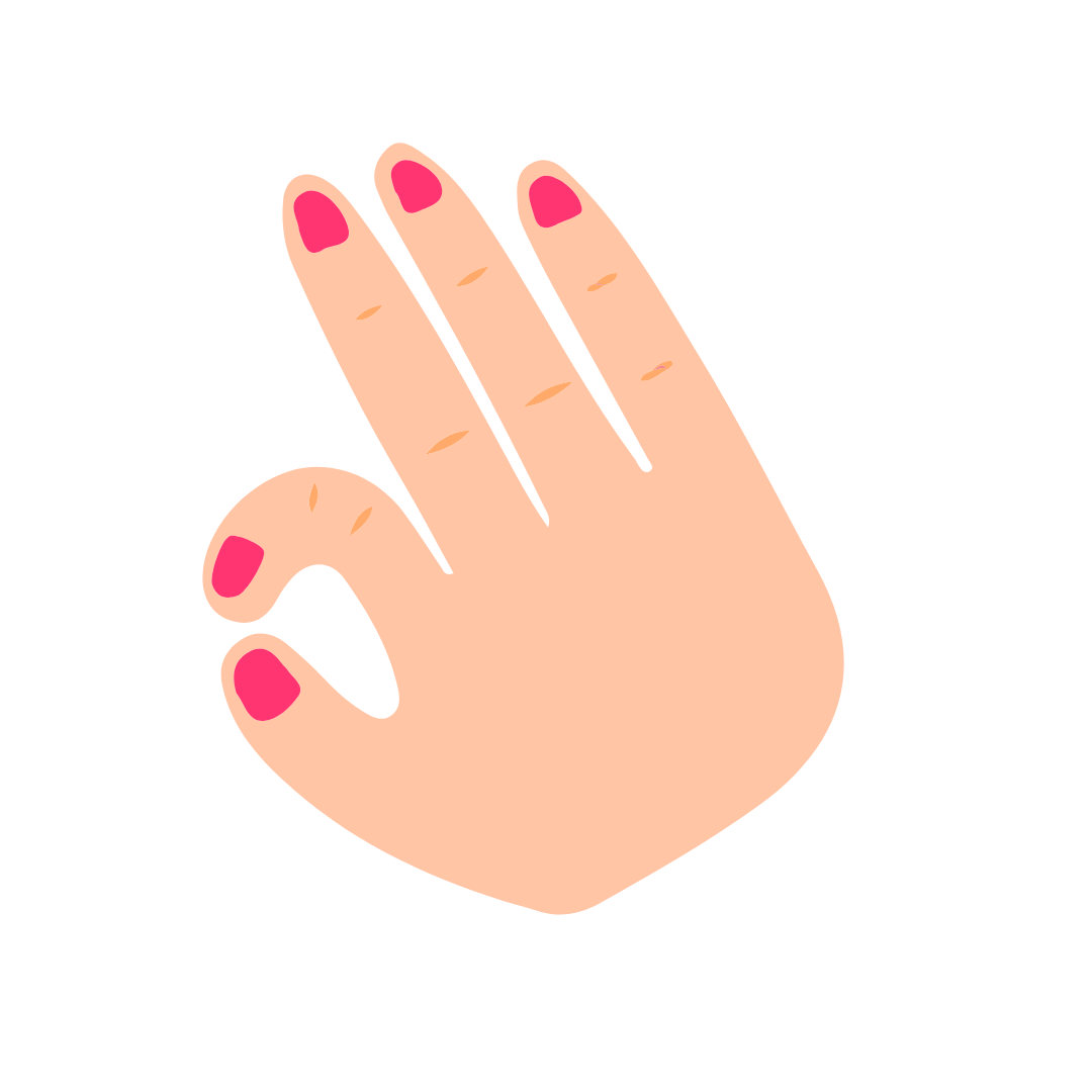 Illustration of a hand with pink nail polish on a white background