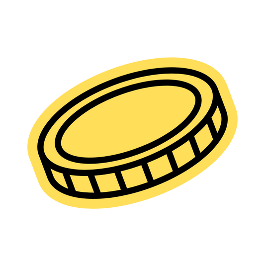 Yellow coin icon with black outline on a white background